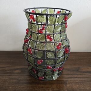 Kohl's Heartland Holiday Pillar Candal Holder Holly Berries And Leaves